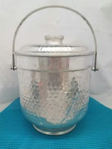 VINTAGE ICE BUCKET HAMMERED POLISHED ALUMINUM NASCO ITALY CAMPER TRAILER BAR - Picture 1 of 7