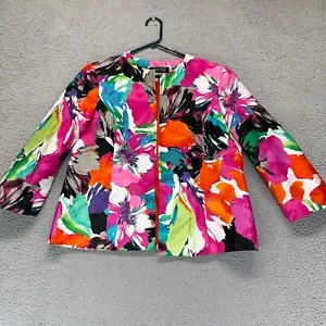 Kasper Womens Blazer Jacket Multicolor Floral Print Open Front Polyester Size 16 - Picture 1 of 10