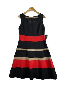 Black Label by Evan Picone A-Line Dress Size 10 Striped Black and Red NWT - Picture 1 of 10