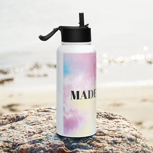 Edelstahl Wasserflasche Trinkflasche Strohhalmdecke l 950 MADE MY DAY - Picture 1 of 4