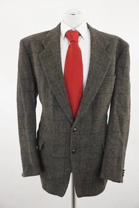 Harris Tweed Jacket Suit 26 Green Checkered Single Breasted 2-Knopf Wool D143 - Picture 1 of 6