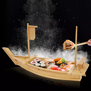 Seafood Holder Plate Serving Tray Wooden Bamboo Sushi Boat Cuisine Display Large - Picture 1 of 15