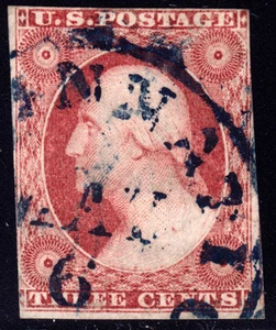 #11A - 3 Cent 1851-7, 98R1L, bräunlich Carm Doppeltransfer, blau Cincinnati CDS - Bild 1 von 1