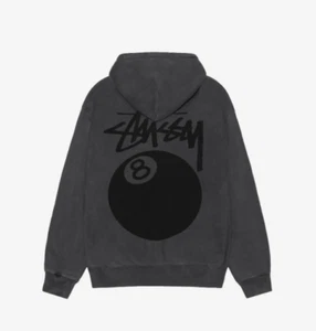 Stussy 8 Ball Pigment Dyed Zip Hoodie Black, 100% Authentic - Picture 1 of 2