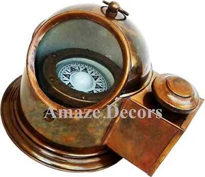 Vintage Marine Binnacle Boat Oil Lamp Brass Nautical Ship Compass Antique Gimbal - Picture 1 of 3
