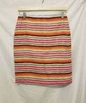 Falda lápiz Calvin Klein para mujer talla 2 naranja a rayas 100 % lino forrado abertura Foto 1 de 4