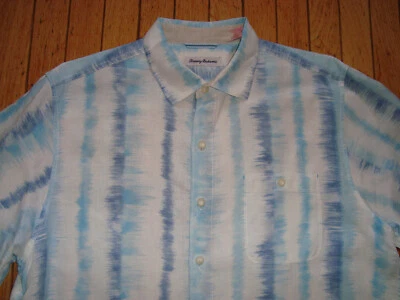 TOMMY BAHAMA 男式 100% 亚麻长袖衬衫,尺寸 L,破损! — 第 1/4 张图片