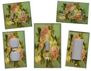 PINK ROSES ON GREEN FLORAL HOME DECOR LIGHT SWITCH PLATES AND OUTLETS - Picture 1 of 32