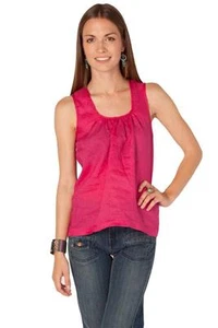 CP Shades Luz Backless Tank Fuchsia Sleeveless Top Shirt Linen Tie Pink Handmade - Picture 1 of 4