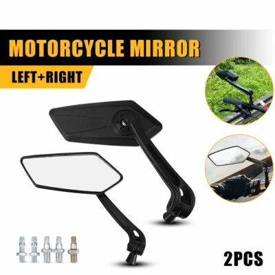 For Honda Kawasaki Suzuki Yamaha Motorbikes Rearview Side Mirrors&Screw Adapters - Image 1 of 4