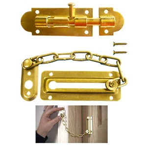 2 Gold Door Guard Bolt Set Chain Latch Slide Lock Home Hardware - Picture 1 of 1