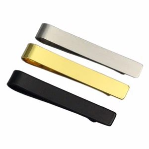 2x Mens Stainless Steel Silver Tone Simple Necktie Tie Bar Clasp Clip Clamp Pin - Picture 1 of 15