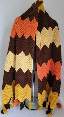 Manta hecha a mano afgana marrón naranja amarillo Foto 1 de 4