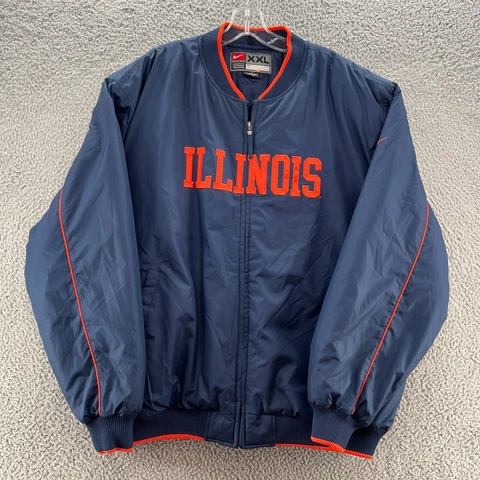 Vintage Nike Team Illinois Jacket Mens 2XL XXL Blue NCAA Windbreaker Full Zip * Cover
