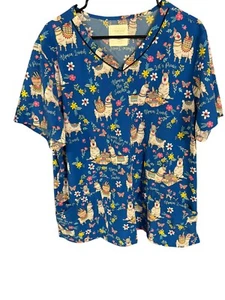 Alpaca Picnic Cherokee Scrubs Prints V Neck Top CK678 APPC Size 2XL Medical Vet - Picture 1 of 8