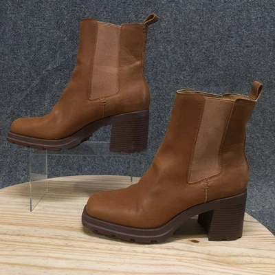 Crown Vintage Botas Mujer 9.5 M Chelsea Cuero Marrón Tirar de Punta Redonda Bloque Foto 1 de 4