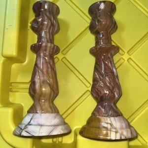 Vintage Marmor Kerzenständer 2er Set gewirbelt Naturstein Dekor - Bild 1 von 2