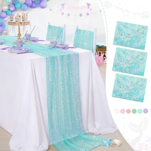 Sequin Table Runner 3 Pcs Mermaid Coral Green Iridescent Table Runners 25x120... - Picture 1 of 8