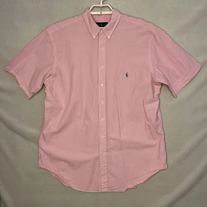 Ralph Lauren Shirt Pink Seersucker 100% Cotton Mens XLT Button Down Short Sleeve - Picture 1 of 9