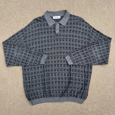 Suéter Polo de Golf St Croix Shop Para Hombres Grande Gris Negro Cuello Texturizado Hecho en EE. UU. Foto 1 de 4