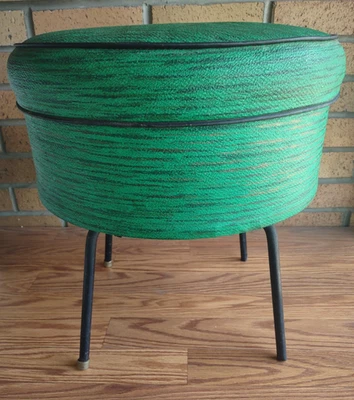 Vintage MCM Mid-century Atomic Kason Storage Swivel Ottoman Footstool Green 1950 - Image 1 of 4