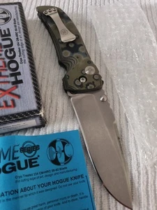 Hougue Knife 34158 G-Mascus Green G-10 Handle Button Lock CM 154steel USA made - Picture 1 of 21