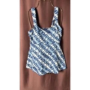 Lands' End Damen S Flatter U-Ausschnitt Tankini Oberteil marine/weiß schräg Batik - Bild 1 von 11