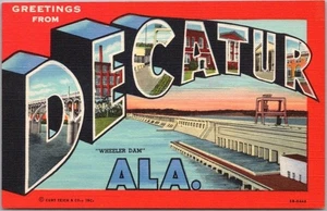 DECATUR, Alabama Carta Grande Postal "Wheeler Dam" Curteich Lino c1945 Sin Usar - Imagen 1 de 2