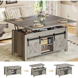 Lift Top Coffee Table 2 Sliding Barn Doors Storage Dining - Picture 1 of 5