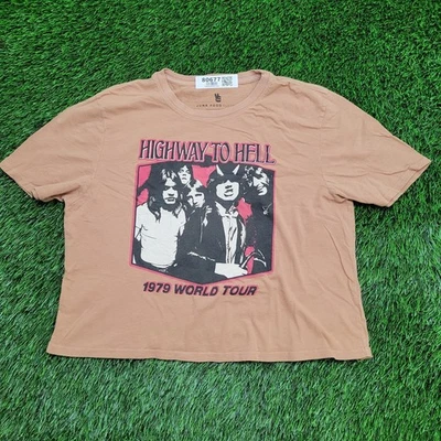 Рубашка женская ACDC кроп-топ средний размер 19x18 цвет Highway-to-Hell коричневая - Изображение 1 из 4