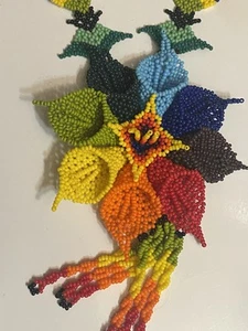 Huichol Beaded Flower Necklace Large Multicolor Seed Bead Necklace - Picture 1 of 8