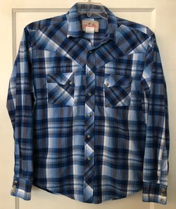 Wrangler, Herren Western Hemd, Größe L, blau kariert, Perlen Druckknöpfe, Vintage - Bild 1 von 6