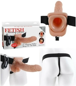 Wearable Vibrator Realistic Dildo Vibrating Hollow Vaginal Anal With Testicles - Picture 1 of 6