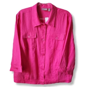 Women Chico Hot Pink Linen Jacket XL 3 Coastal Natural Career Classic Breathable - Picture 1 of 10