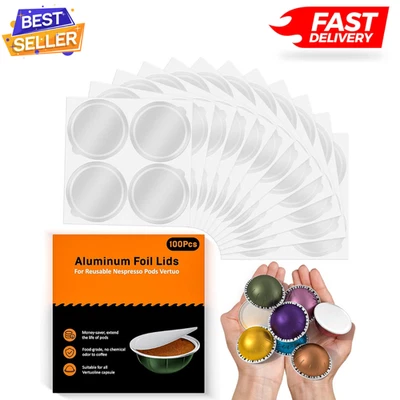 Tapas de papel de aluminio para cápsulas reutilizables Nespresso Vertuo 100 piezas cubierta de sellado de papel de aluminio... Foto 1 de 4