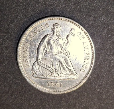 1861 Seated Liberty Half Dime AU - Cleaned - Image 1 of 3