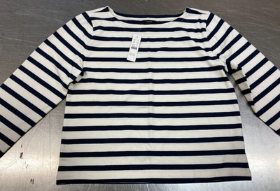 NUEVO CON ETIQUETAS J.CREW Mujer Blanco Azul Rayas Relajado Lino Camiseta PEQUEÑA (S) BY293 Foto 1 de 4