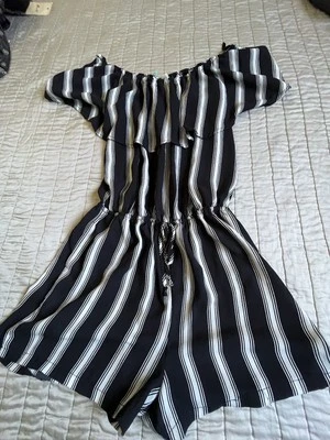 Mimi Chica Romper Small Black White Striped Summer Fun Beachy Cute Sassy Picnic - Image 1 of 4