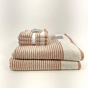 Loft By Loftex 6Pc Set 100% Cotton 2 Bath + 4 washcloth Towels Orange & Ivory - Picture 1 of 7