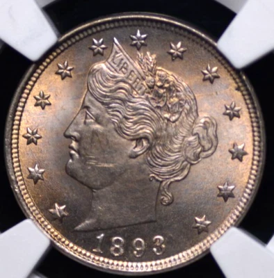 1893 LIBERTY "V" NICKEL NGC MS 64 A GREAT STRIKE AND A LOVELY LIGHT SUNSET - Image 1 of 4