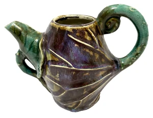 Vintage Majolica Pottery Ceramic Purple Green Teapot Lily Pad No Lid 5 inches - Picture 1 of 9
