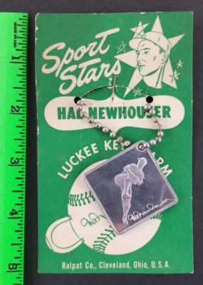 Chaveiro de beisebol vintage 1950 Hal Newhouser Luckee (desgaste no pacote) - Imagem 1 de 3