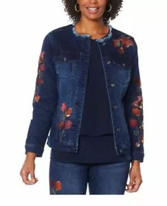 DG2 by Diane Gilman Embroidered Classic Stretch Denim Jacket XS New with Tag - Picture 1 of 3