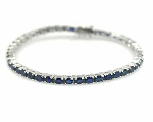Pulsera de zafiro natural ovalada de 4x3 mm de plata de ley 925 para mujer jo... - Imagen 1 de 8