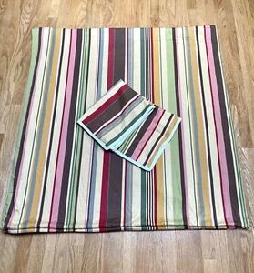 POTTERY BARN Duncan Stripe QUEEN Duvet And 2 Shams Set Cotton Sateen Multicolor - Picture 1 of 14