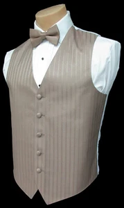 New Men's Latte Brown Tuxedo Vest & Choice of Tie Formal Wedding Cruise Prom - Picture 1 of 8