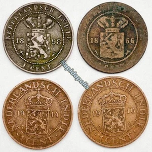 Lot of 4 Genuine Antique Netherlands East Indies 1 Cent Coins 1856 1898 1914-16 - Picture 1 of 5