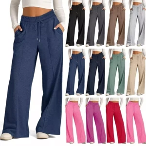 Pantalones deportivos informales de pierna ancha para damas Pantalones de chándal Cintura elástica Pantalones - Imagen 1 de 23