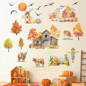 Fall Maple Tree Wall Decals Autumn Pumpkins Wall Stickers Thanksgiving Farmho... - Picture 1 of 8