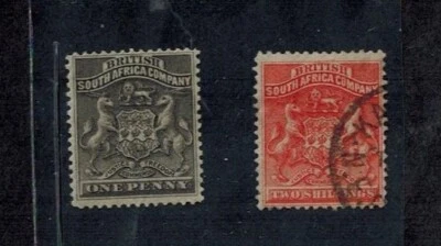Rhodesia 1892 SG 1 & 5 1d Black MNH & 2S Vermillion Used CV L64 - Image 1 of 2